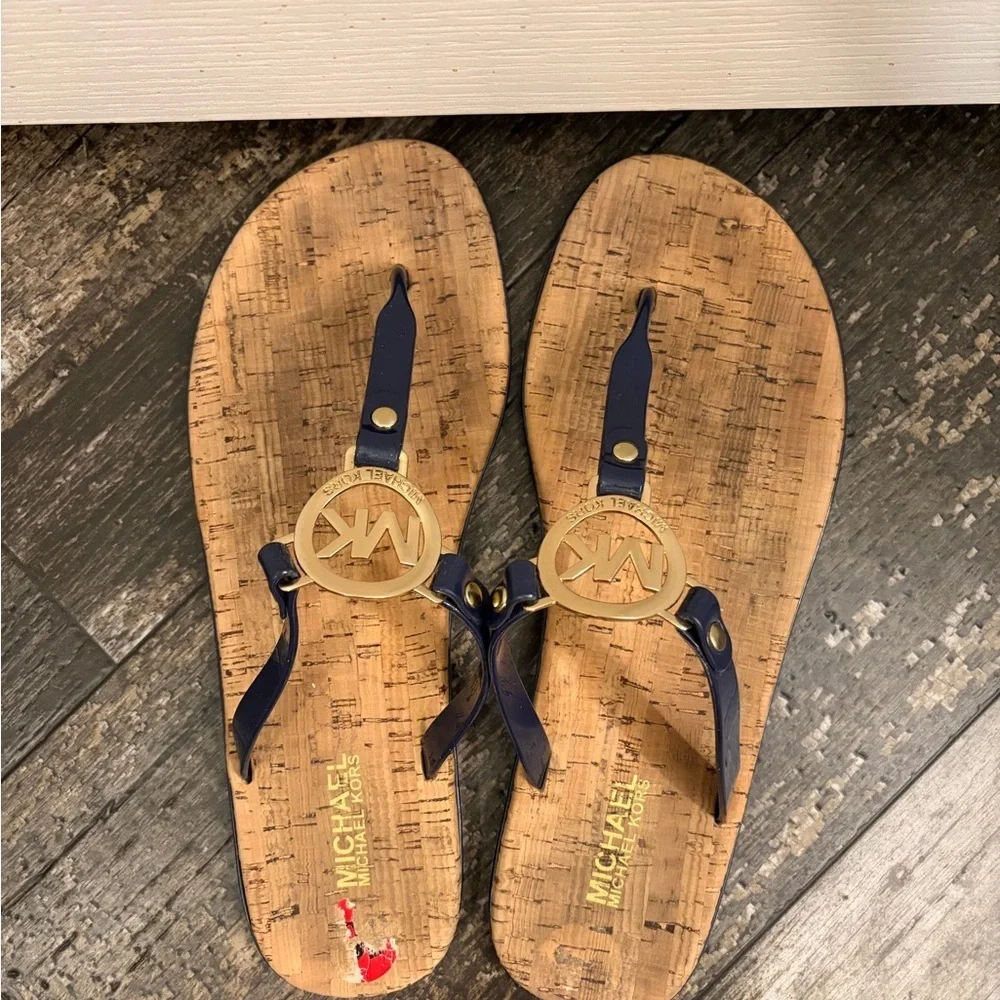 Michael Kors Navy and Gold Logo Sandals